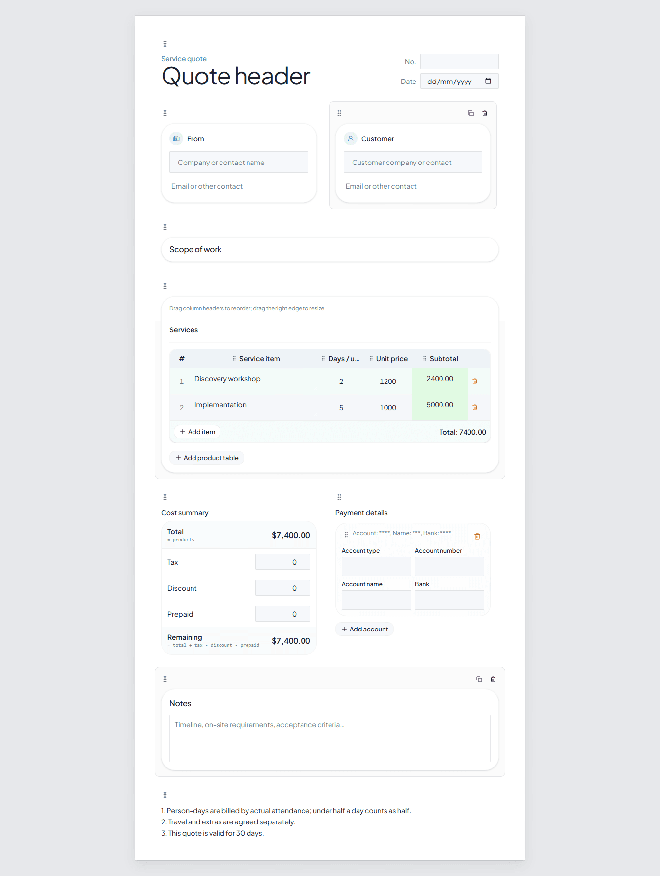 Quotely template builder