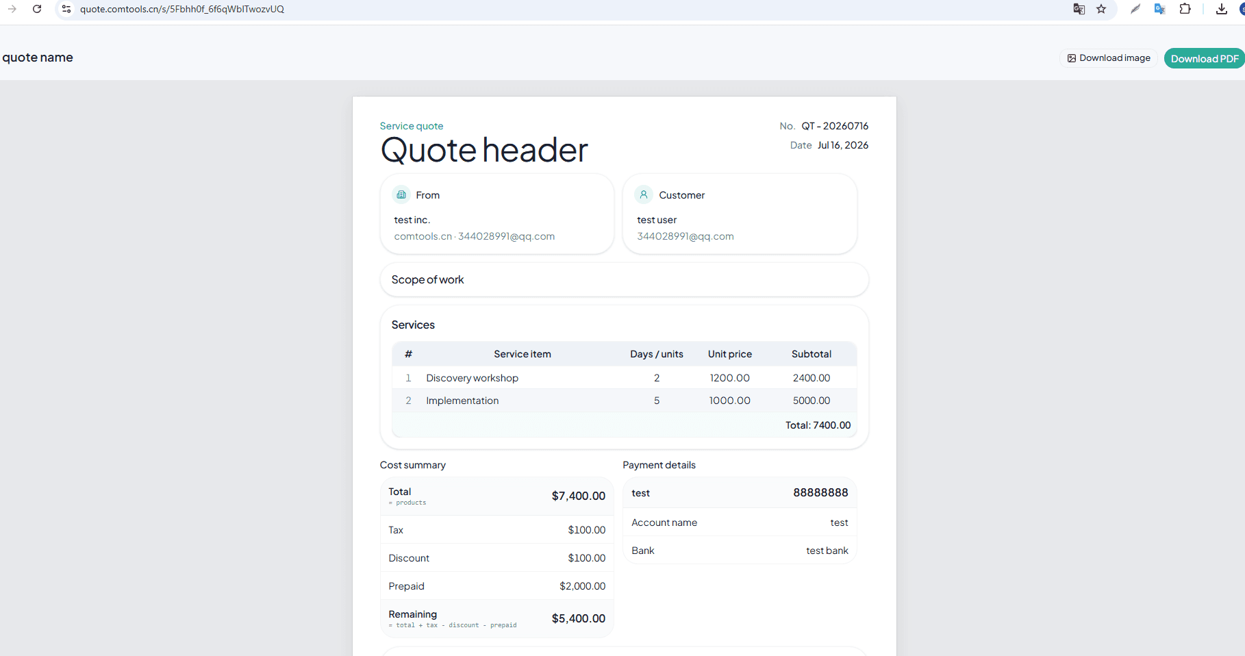 Quotely shared quote client view