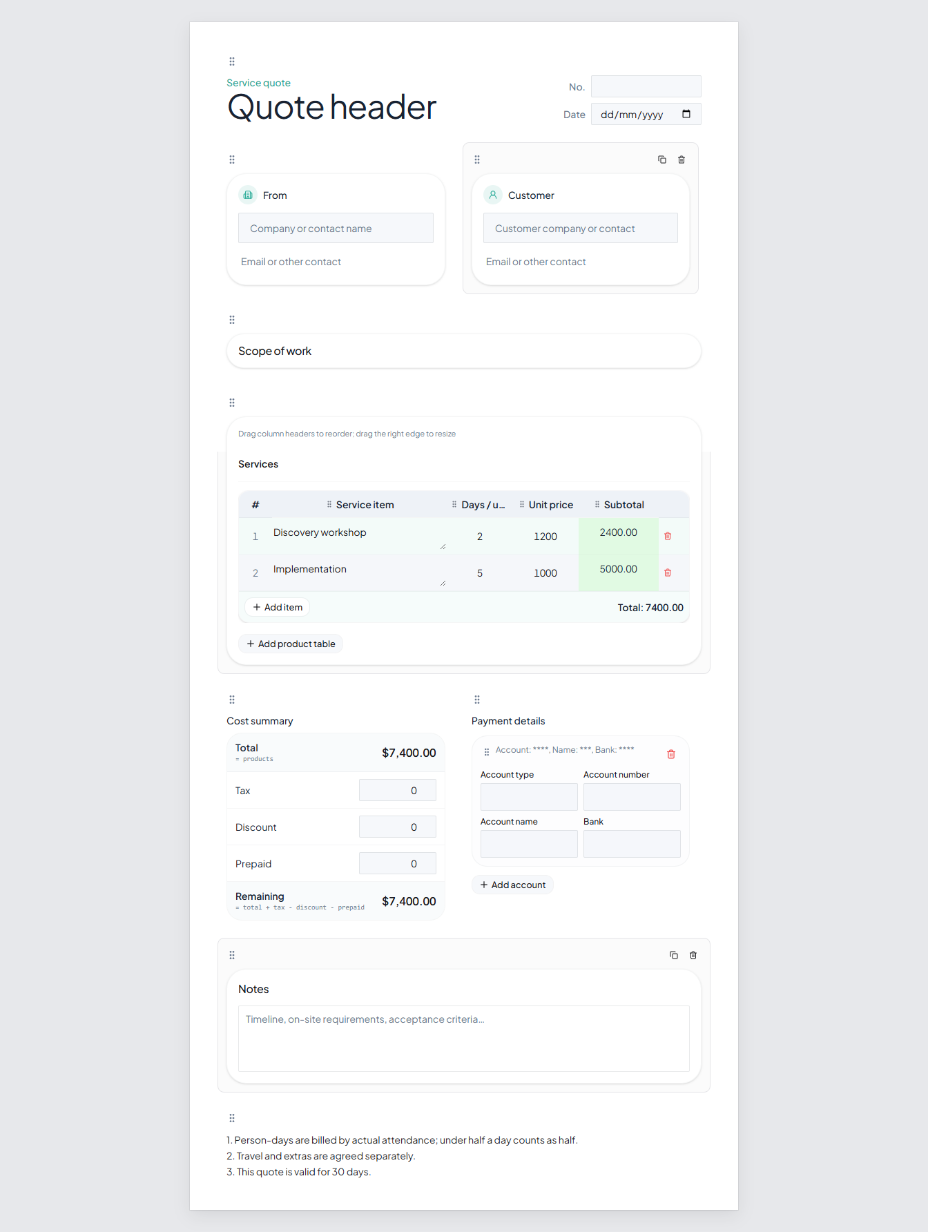Quotely template builder