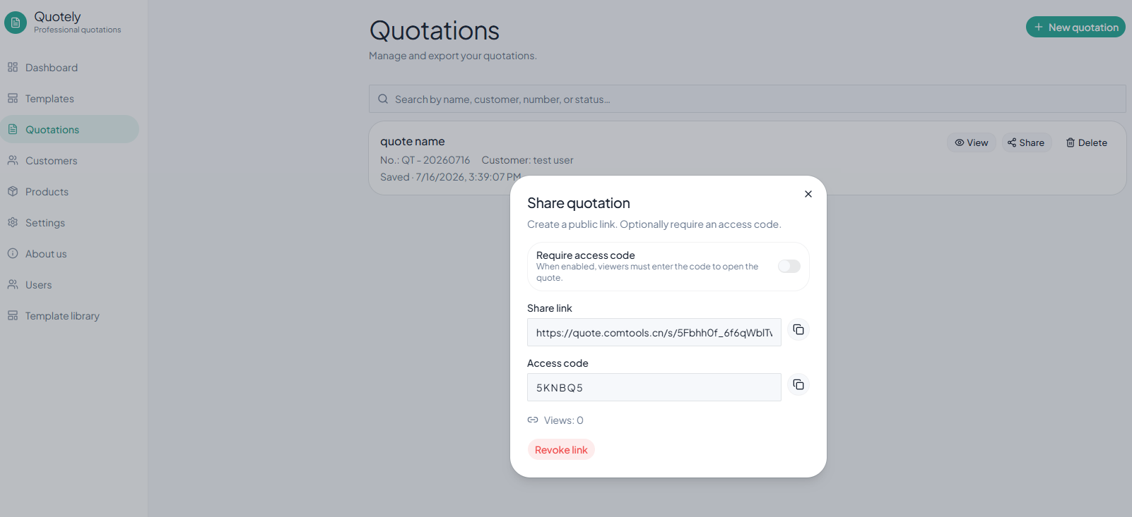 Quotely share quote dialog
