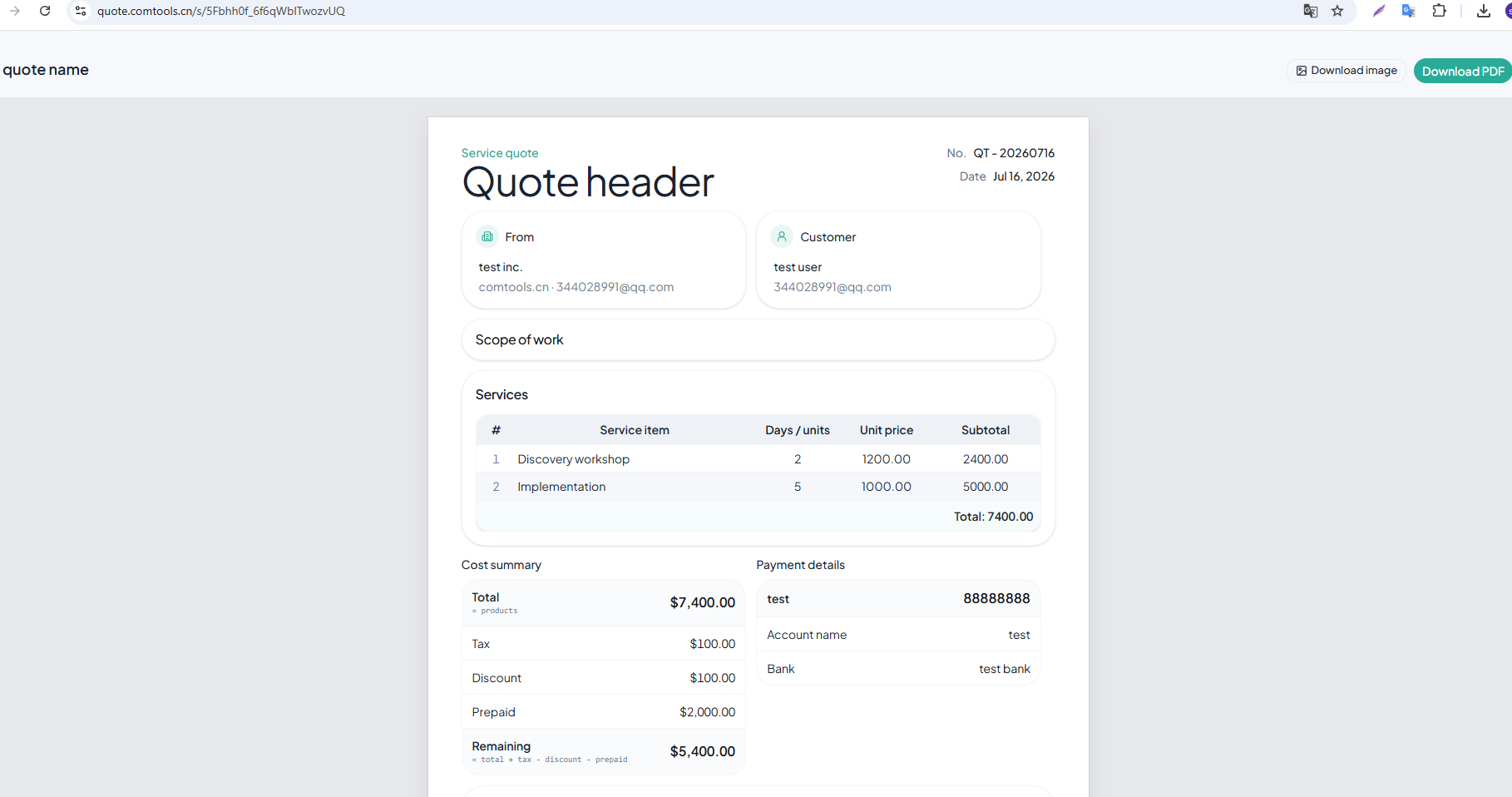 Quotely shared quote client view